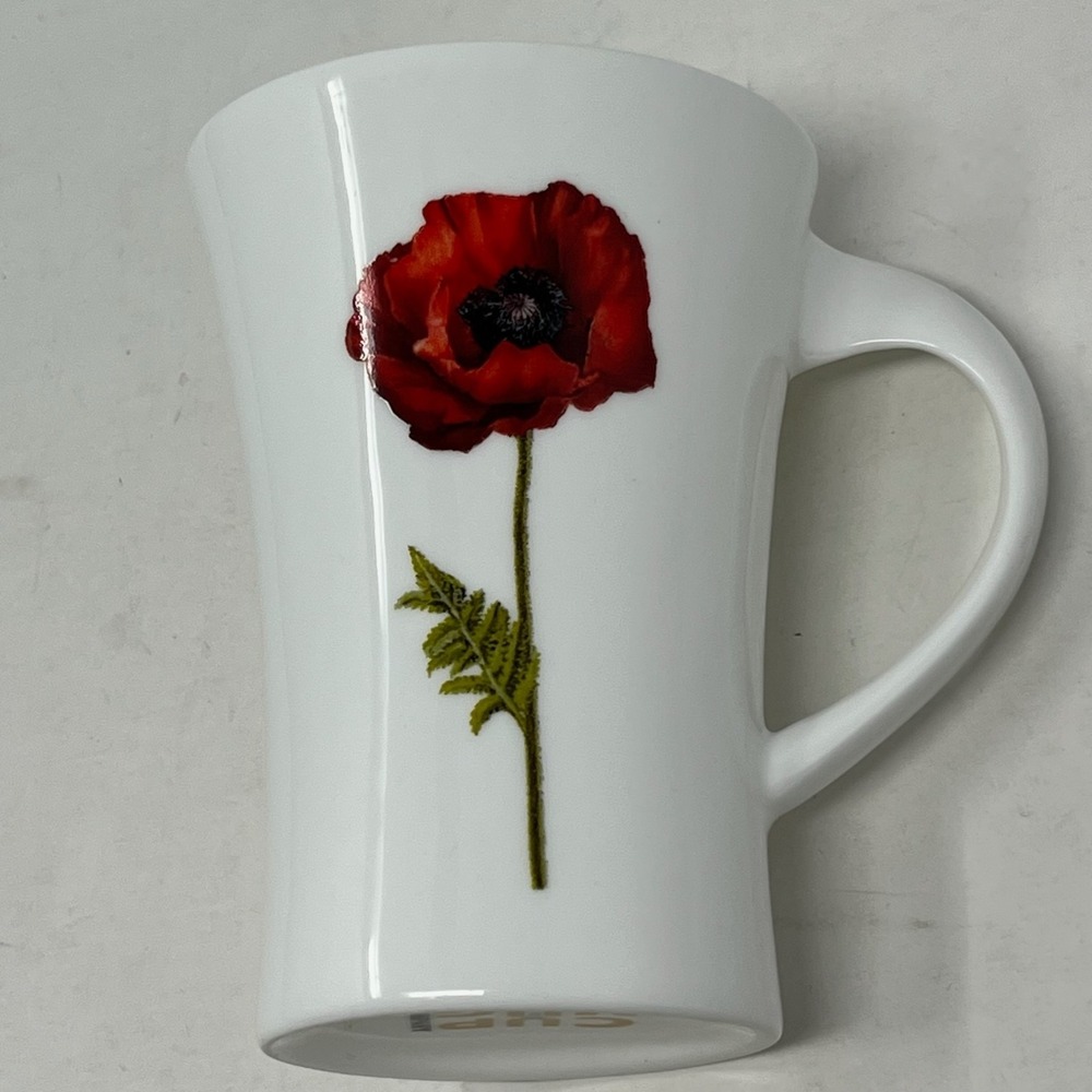 Cup + Mug Porcelain Coffee Tea Mug White Red Poppy Floral Cottagecore Euro Chic - Picture 2 of 12